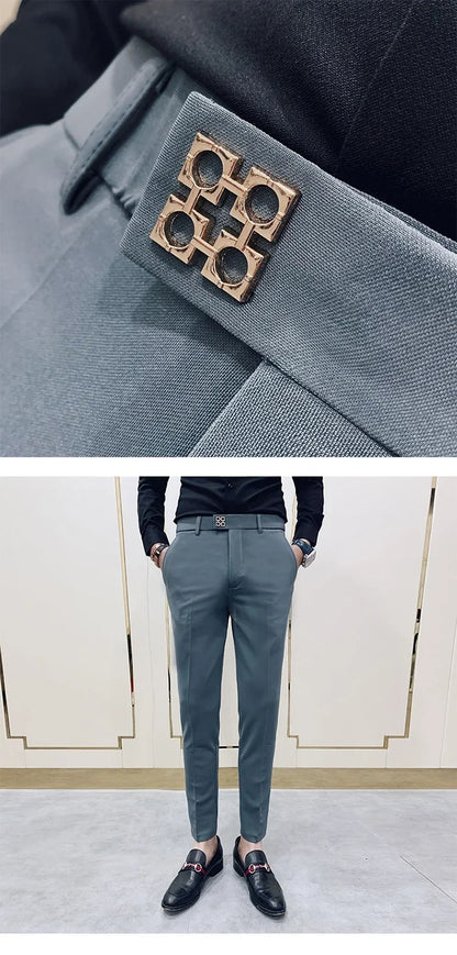 2026 Spring Summer Men's Casual Pants Formal Business Men Solid Color Slim Fit Office Social Trousers Wedding Party Suit Pants