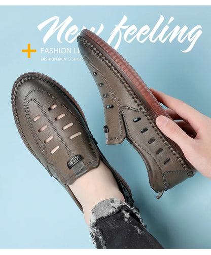 Solid Color Business Casual Shoes for Men Breathable Hallow Leather Sandals Male New Designer Fashion Summer Shoes Man