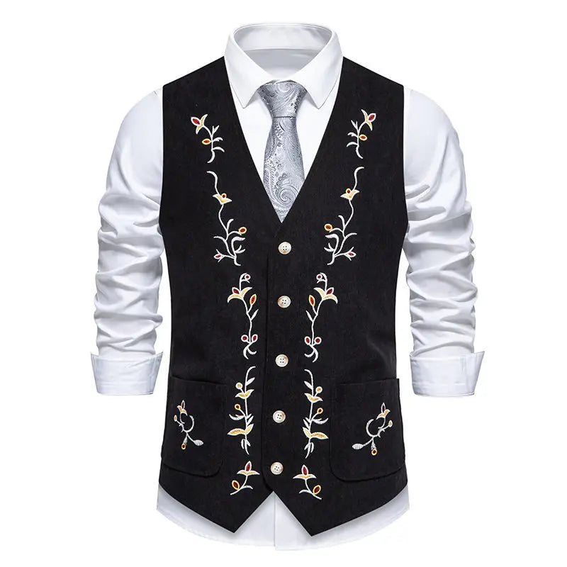 Four Seasons Suit Vest New Men's Fashion Contrast Embroidered Single Breasted Suits Waistcoat Workwear Groomsmen's Clothing