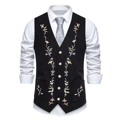 Four Seasons Suit Vest New Men's Fashion Contrast Embroidered Single Breasted Suits Waistcoat Workwear Groomsmen's Clothing