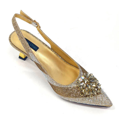 Italian Shoes and Bags Matching Set 2024 Silver Color Rhinestone Fashion High Heels for Women Pointed Toe Pumps