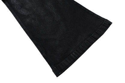 Streetwear Black Glue Coated Boot Cut for Men and Women Straight Baggy Casual Flare Pants Oversized Loose Denim Trousers
