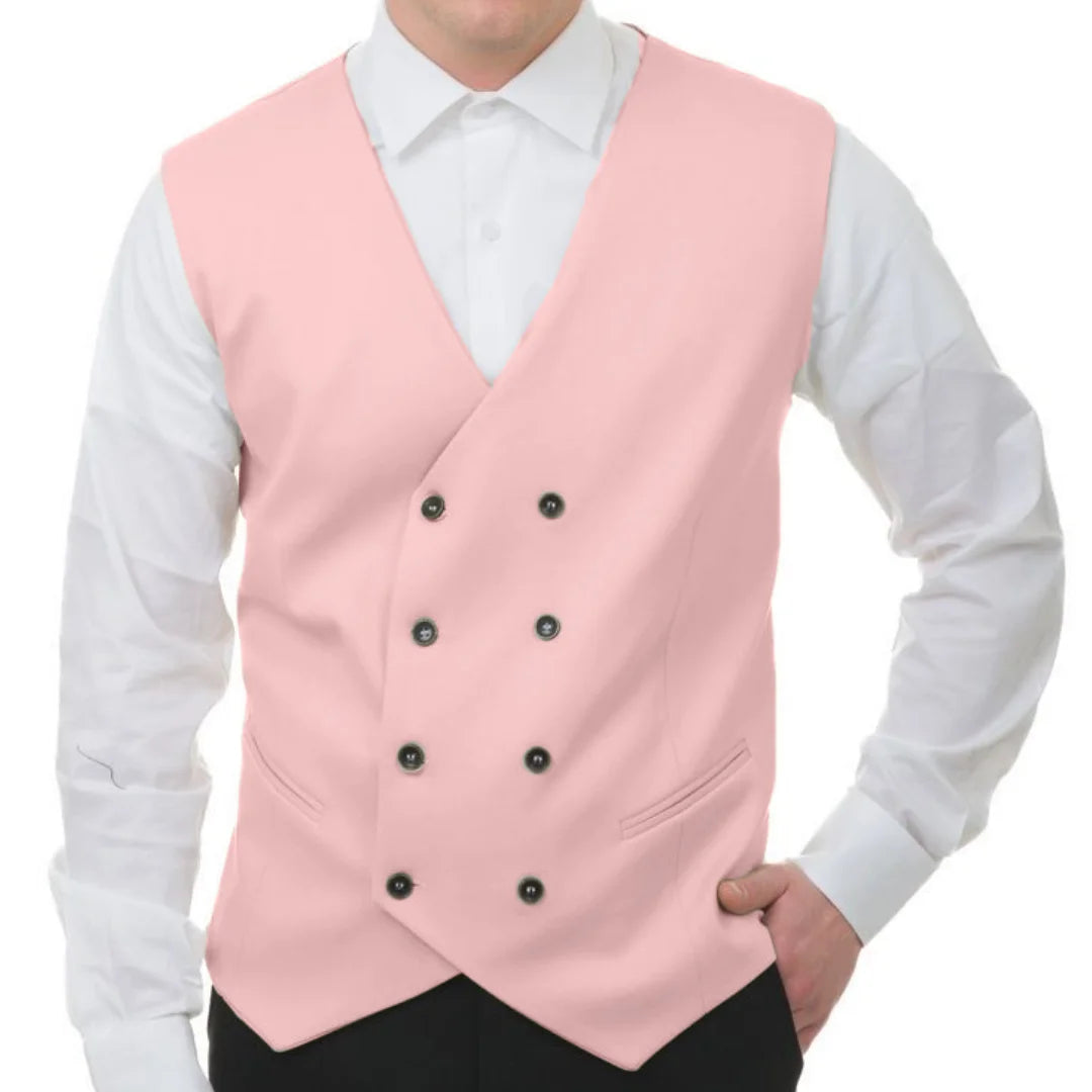 Men Vest White Solid Double Button V Neck Waistcoat For Wedding Banquet Business Party Casual Work Casual Daily Men Suit Vest