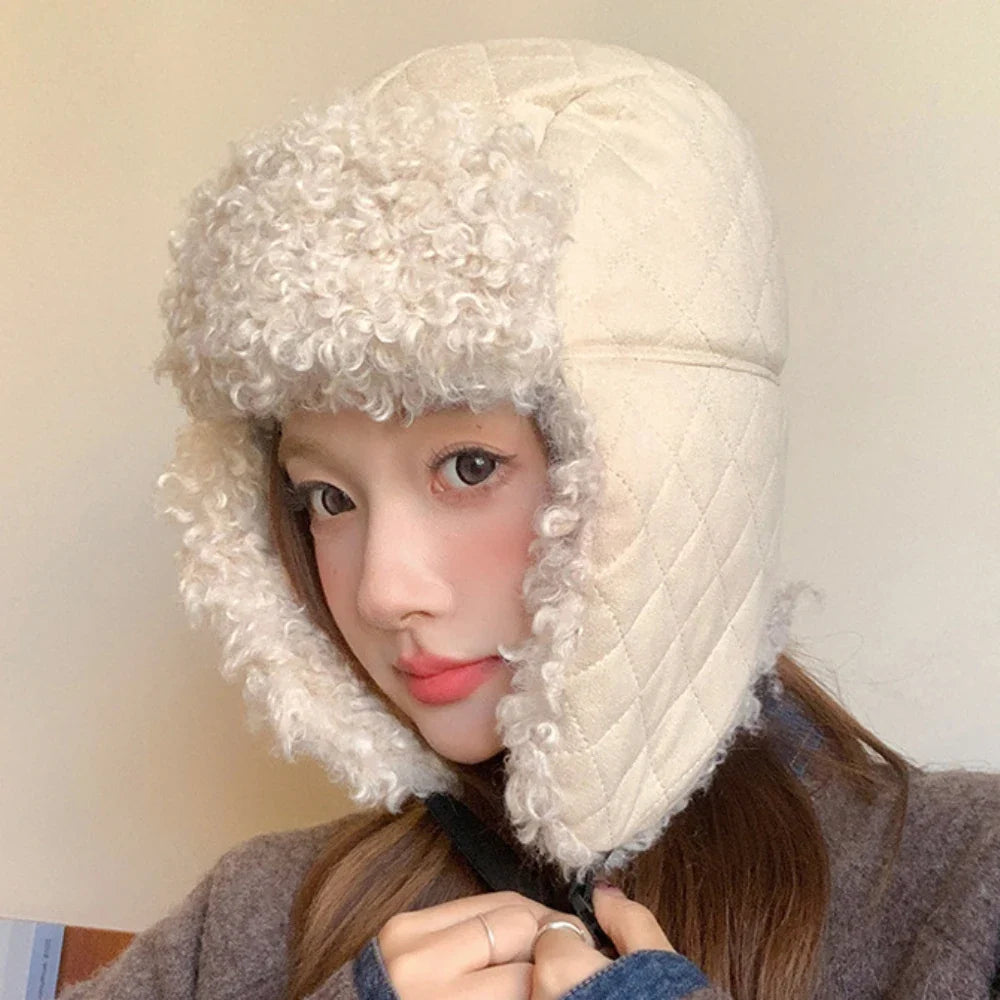 Russian Hat Thick Warm Lamb Fleece Winter Hat for Men Women Windproof Snow Ski Trapper Earflap Cap Male Female Bomber Hat