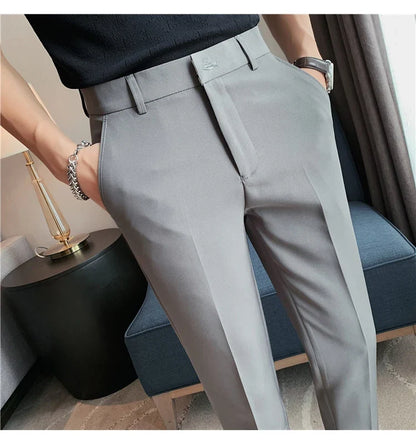 High Quality British Style Business Casual Pants Men's Spring Summer Solid Color Slim Fit Formal Wear Suit Pants Men Clothing