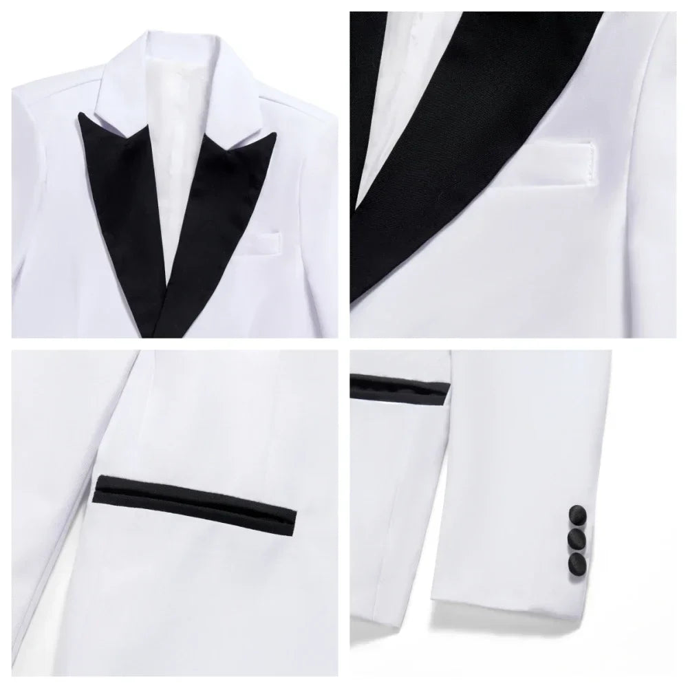 Classic White Boys Tuxedo 4 Pieces Wedding Guest Clothes Formal Peak Lapel Kids Suit Set Banquet Party Wear Chic Slim Fit Suits