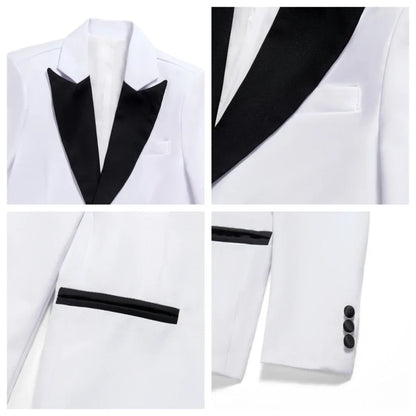 Classic White Boys Tuxedo 4 Pieces Wedding Guest Clothes Formal Peak Lapel Kids Suit Set Banquet Party Wear Chic Slim Fit Suits