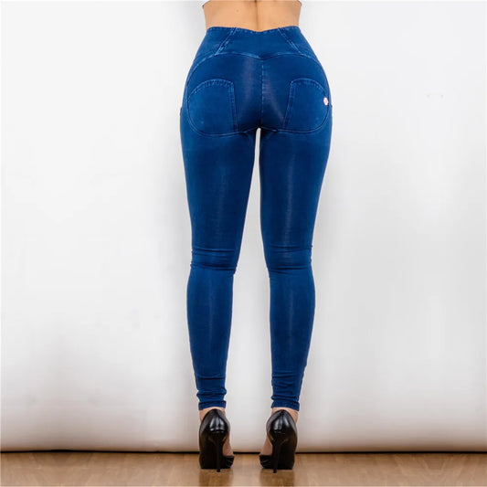 Melody High-Waist Zipper Fly Jeggings Butt Lift Stretch Blue Denim Jeans for Women