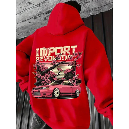2026 Men's Car Print Hoodie Y2K Streetwear Fashion Hooded Sweatshirt Casual Comfortable Pullover Top