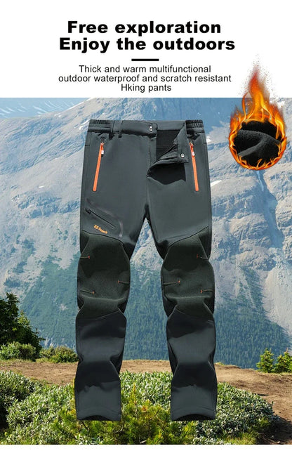 Men's Skiing Snow Pants Camping Fleece Lined Waterproof Winter Insulated Hiking Trekking Pant Outdoor Work Hunting