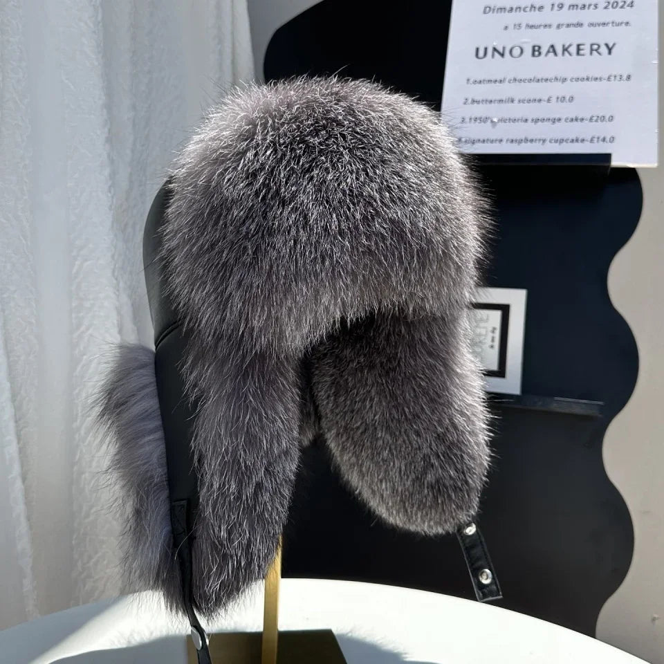 100% genuine fox fur ear-protecting hat Men real raccoon fur bomber hat Women winter warm fur real sheep leather snow hat