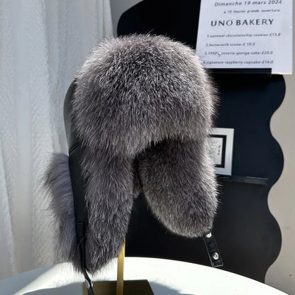 100% genuine fox fur ear-protecting hat Men real raccoon fur bomber hat Women winter warm fur real sheep leather snow hat