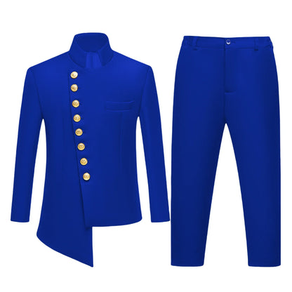 Stand Collar Kids Communion Suit Birthday Party Suits Jacket Pants Golden Buttons 3-14 Y Toddler Tuxedo