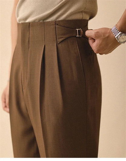 New Men's Summer Straight Pants Paris Button Non Ironing Loose Fitting Business Naples Casual Pants High Waisted Office Trousers