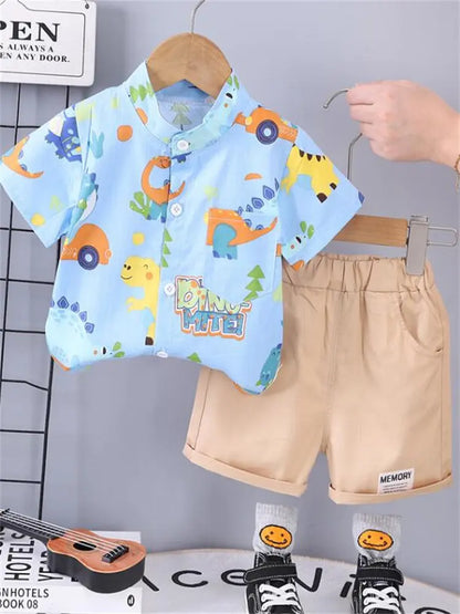 Children Cotton Summer Clothes Baby Boy Cartoon Printe Dinosaur T Shirts Shorts 2Pcs/Set Infant Kids Fashion Toddler Tracksuits