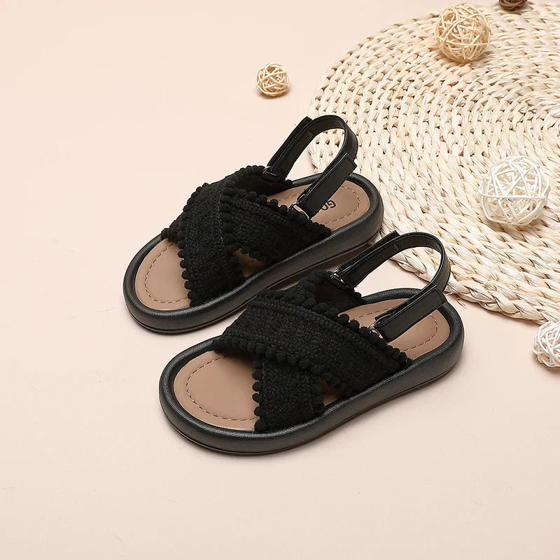 Girls Summer Beach Shoes Ethnic Style Kids Casual Sandals Soft Sole Fashion Children Retro Princess Shoes 2026 Summer New 21-37