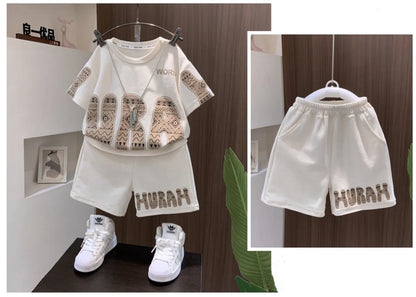 Summer Boys Cotton Leisure Print Alphabet T-Shirt+Shorts Pant Set School Kids 2PCS Tracksuit Children Sportswear Outfit 5-16 Yrs