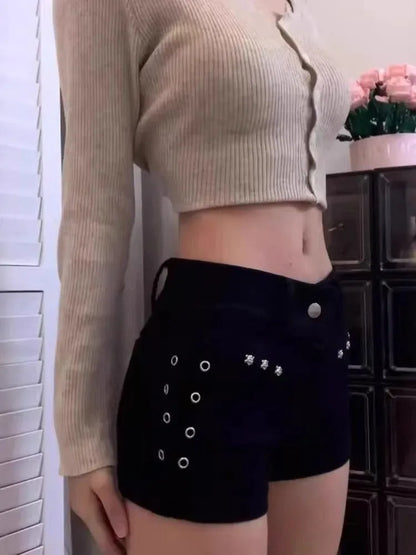 Y2K Denim Shorts Women Skinny Popular Streetwear Daily Personality Students Holiday Fashion Sexy Retro Leisure Gothic Rivet Jean