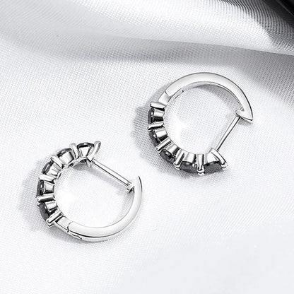 2CTTW Black Moissanite Hoop Earrings for Women Sparkling Party Simulated Diamond Earring 100% 925 Sterling Silver Jewelry