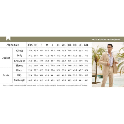 Men's Linen Suit 2 Piece Slim Fit Suit Summer Beach Wedding Suit Groosmen Prom Tuxedo Linen Blazer Pants Set