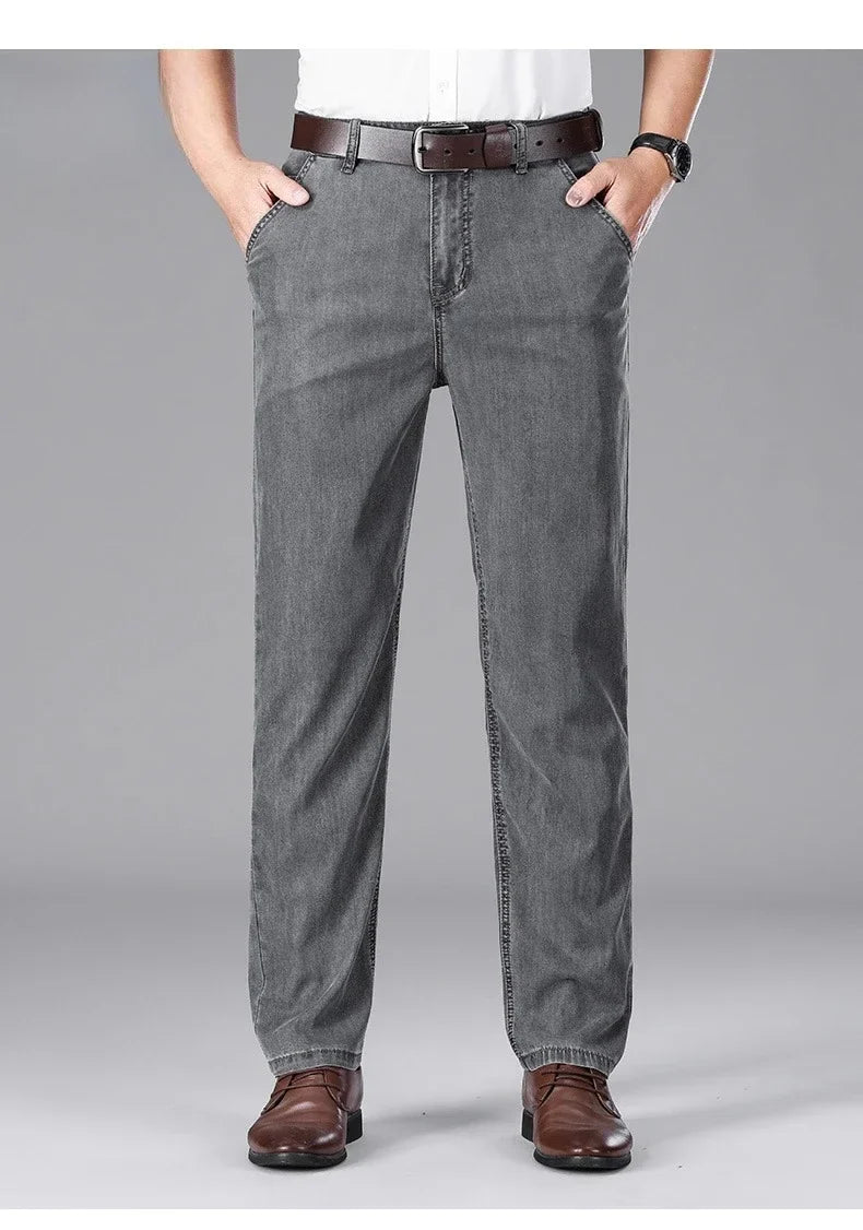 Business Lyocell Jeans Men Summer New Thin Fashion Straight Breathable Brand Pants Male Slim Comfortable  Denim Trousers