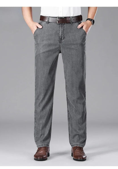 Business Lyocell Jeans Men Summer New Thin Fashion Straight Breathable Brand Pants Male Slim Comfortable  Denim Trousers