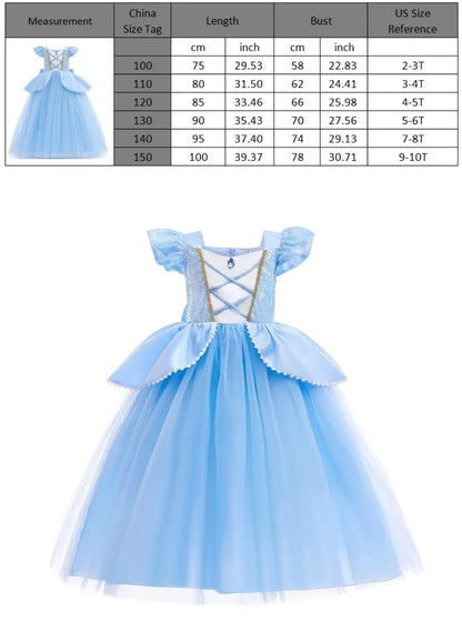 Muababy Princess Dress for Girls Aurora Belle Elsa Jasmine Cosplay Costume Party Halloween Carnival Outfit Kids 2-8Y Vestido