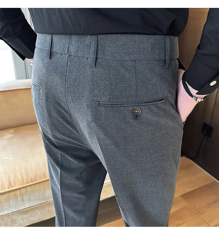 New Men Casual Solid Color Suit Pants Fashion Men Slim Fit Business Social Dress Pants Formal Wedding Social Party Male Trousers