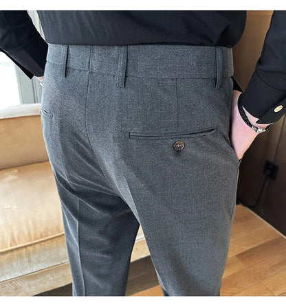 New Men Casual Solid Color Suit Pants Fashion Men Slim Fit Business Social Dress Pants Formal Wedding Social Party Male Trousers