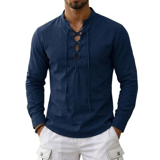 Men's Long Sleeved Linen T-Shirts Medieval Vintage Viking Top Cotton Shirts Men Halloween Costume Breathable Tops Yoga Shirts