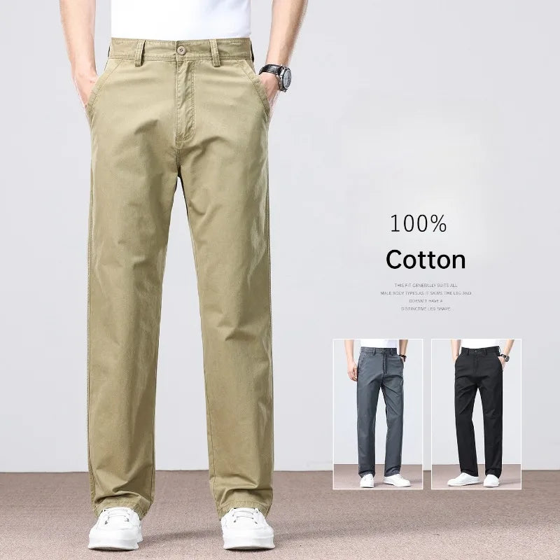 100% Cotton Straight Casual Pants Men's New Cargo Pocket Fashion Brand Comfortable High Quality Business Male Pants