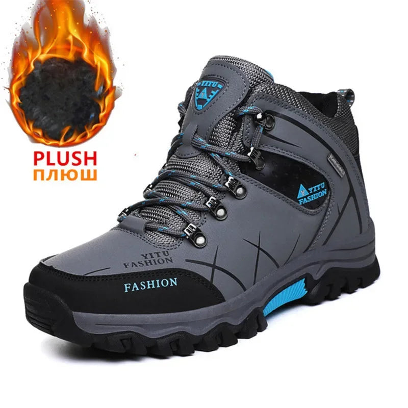 Brand Men Winter Snow Boots Waterproof Leather Sneakers Super Warm Men's Boots Outdoor Male Hiking Boots Work Shoes Size 39-47