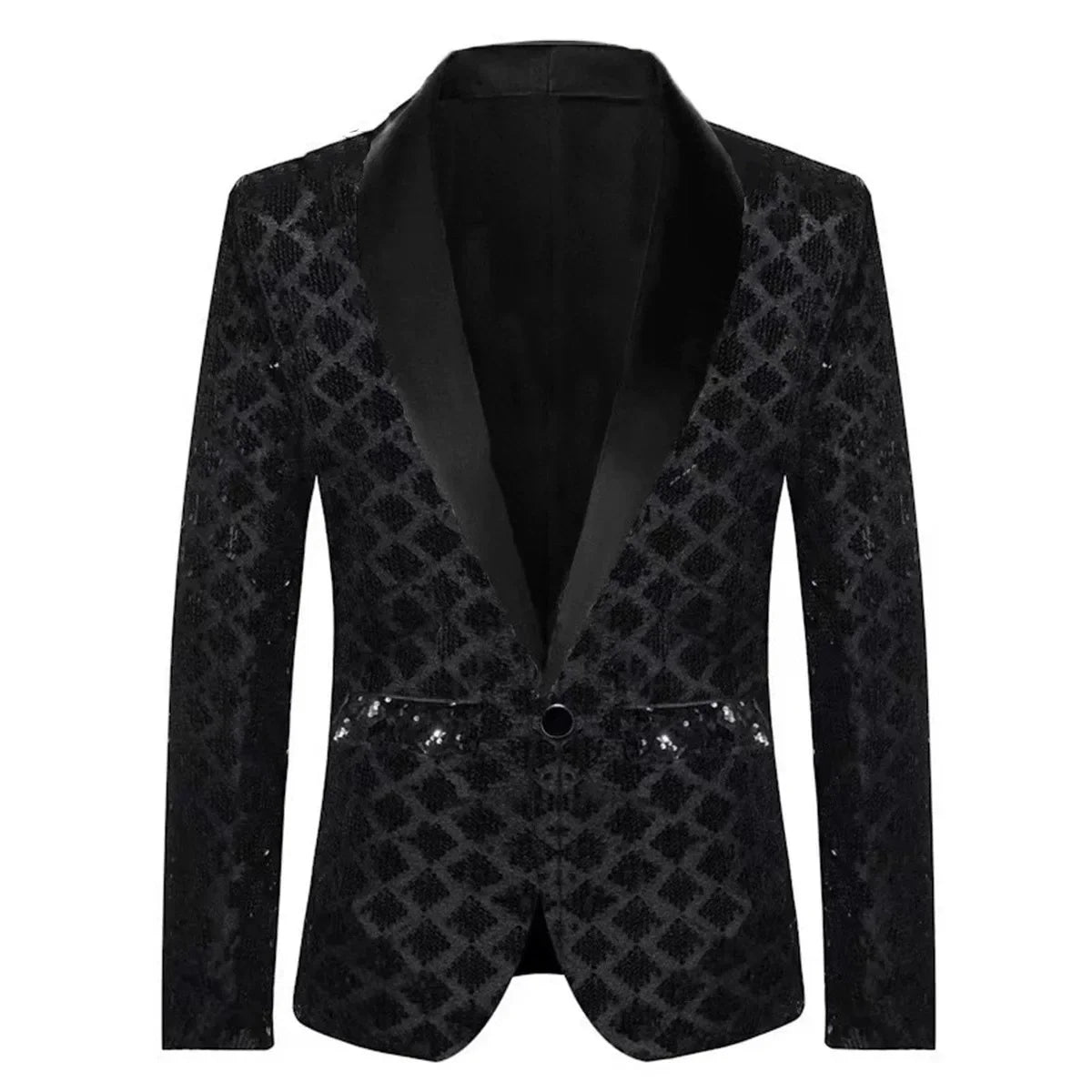 Men's Gold Suit Jacket, Wedding Party Dress Coat, Silver Blue Black Round Metallic Sequin Decoration Blazers.