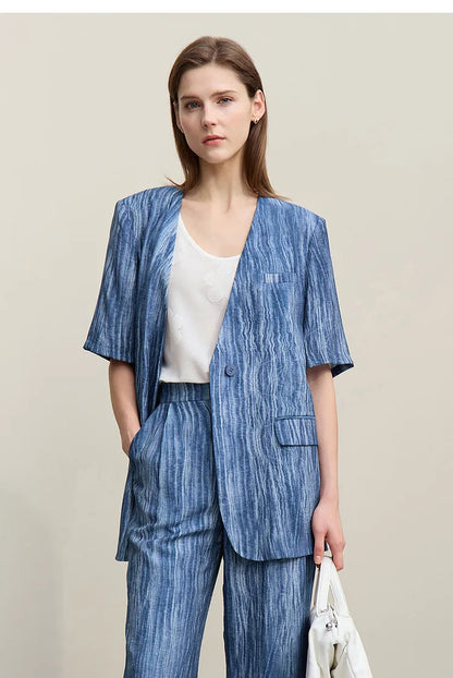 Women's Jacket 2026 Summer New Loose Casual V-neck Single Button Blazer Separate Versatile Wide-leg Women Trousers 12621092