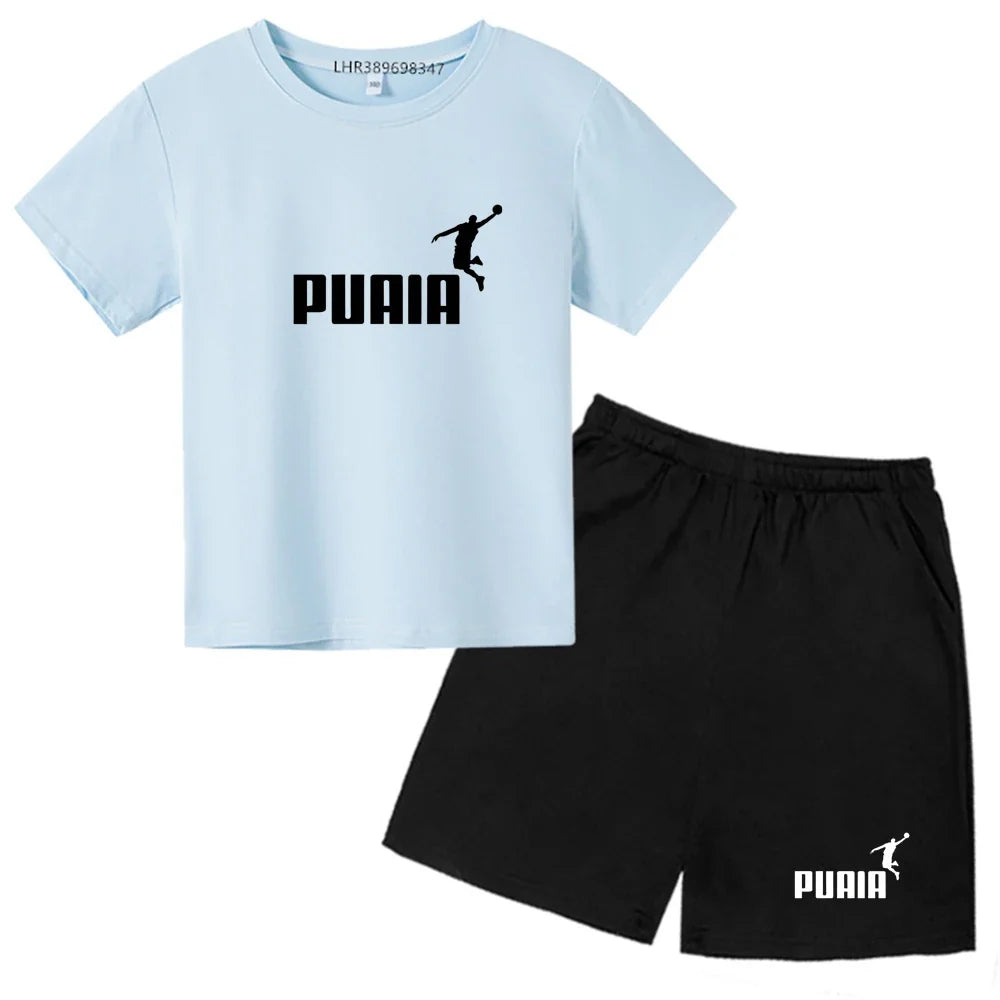 Summer Kids T-shirt print Round-Necked Print Boy Girls white 3-12Years Top+Shorts Two-piece Set Casual cool breathable Set