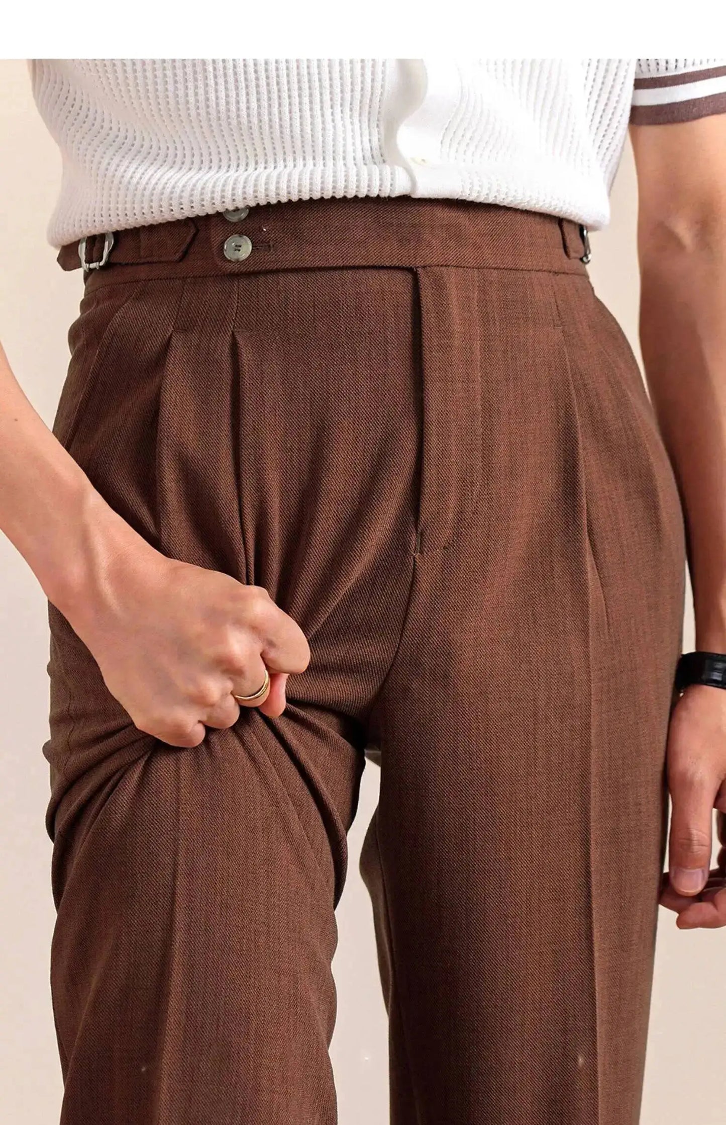 2025 New Italian Style Double Pleated Neapolitan Mens Formal Pants Casual Business Straight Leg High Waist Office Trousers Men