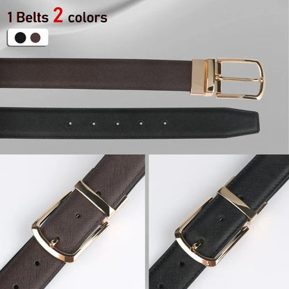 1pc Men's Business Genuine Leather Cowhide Belt, Rotating Pin Buckle Casual Belt For Men, Double-sided Wear Belt