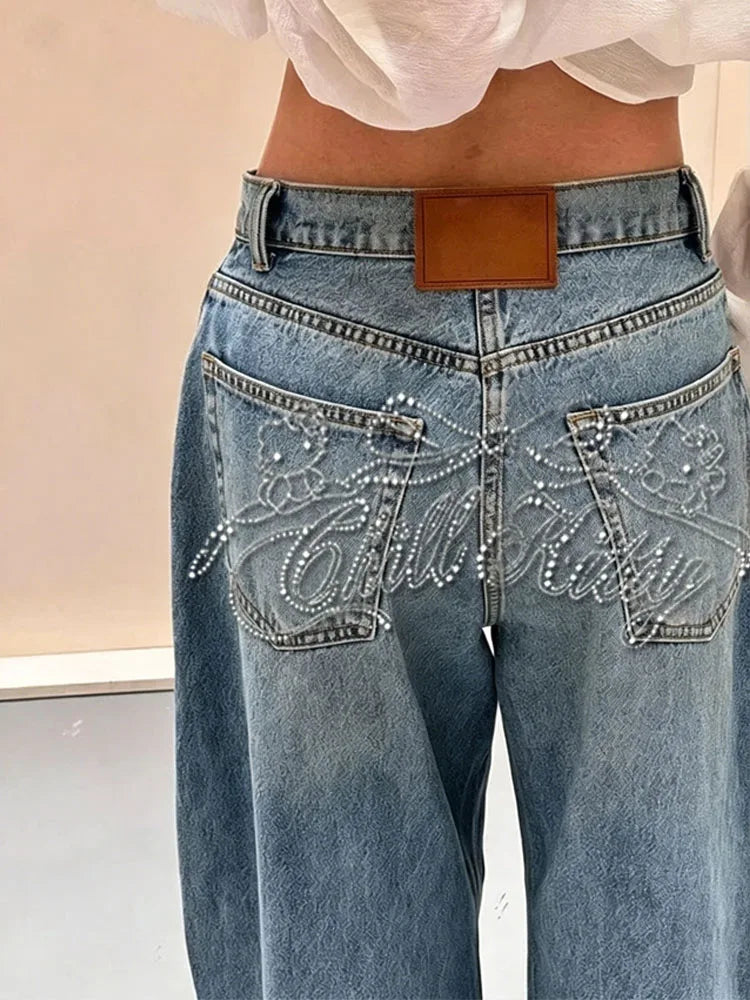 Gradient Spring 2025 Blue Jeans for Women's Y2K Retro Jeans, niche, high-end, classic letter hot stamping