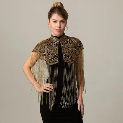 Long Tassel Shawl Paired with Cheongsam Dress Wedding Coat Cos Indian Heavy Industry Beaded Shawl Long Tassel Arab Gown Shawl