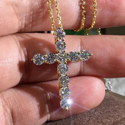 Certified 3.5MM Moissanite Necklace 14K Gold Filled Cross Pendant Necklace for Women Europe and America Vintage Jewelry