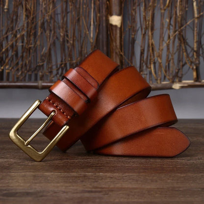3.3CM Men's Genuine Leather Belt Luxury Designer Brass Pin Buckle Belts Pure Cowskin Vintage Strap Male Jeans for Man Women