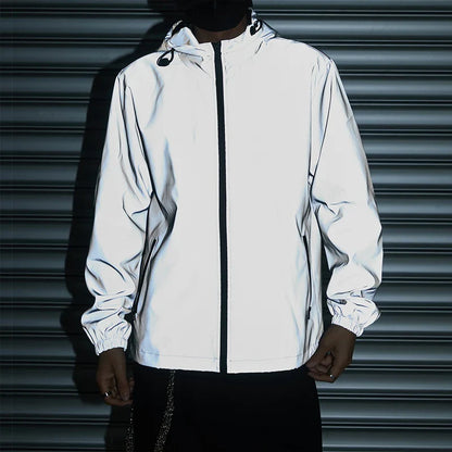 Night Reflective Clothes Spring New Men's Hooded Jacket Outdoor Run Casual Windproof Coat Couples Hip-hop Streetwear S-5XL