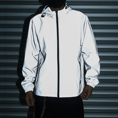 Night Reflective Clothes Spring New Men's Hooded Jacket Outdoor Run Casual Windproof Coat Couples Hip-hop Streetwear S-5XL