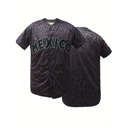 Men's Baseball Jersey Short Sleeve with "MEXICO" Embroidery Breathable Loose Fit for Casual Parties, Sports & Outdoor Activities