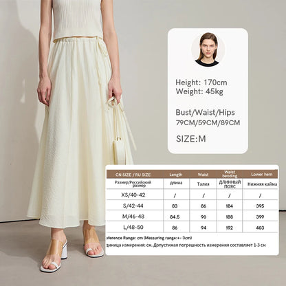 Minimalist New Summer Knee Length A-line Skirt Women Adjustable Drawstring Solid Color Commuting Style Loose Skirt 12522025