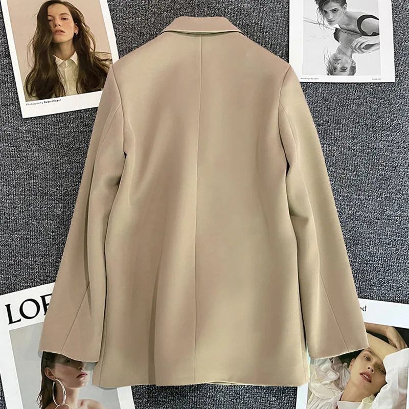 Casual Small Suit Jacket Women Fashion Loose Metal Double-Breasted Blazer Coat Korean Occupation Office Formal Lapel Blazers