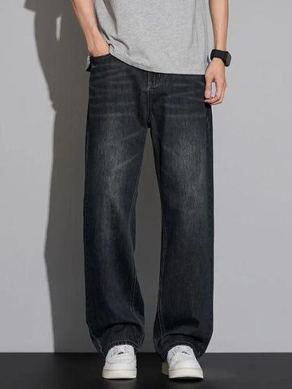 Cotton Baggy Men Wide Leg Jeans Retro Loose Streetwear Fashion Korean Straight Washed Denim Trousers High Quality Brand Clothes