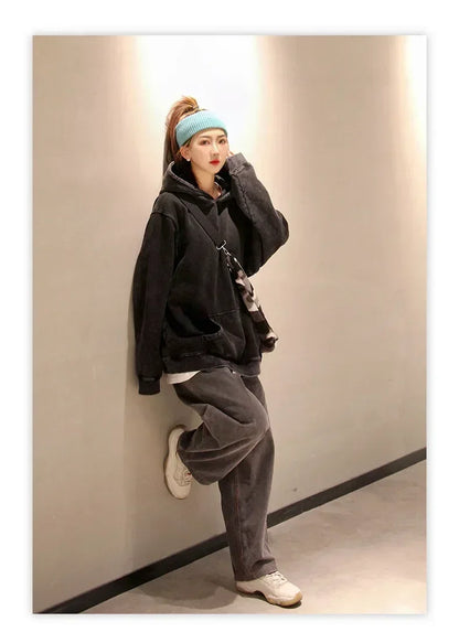 Y2K Washed Hoodies Vintage Cotton Women Men Skull Cross Print Hooded Sweatshirts Oversize Hip Hop Male Pullover Winter Clothes