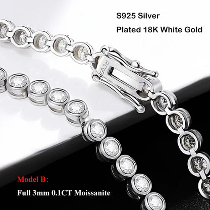 Full Asscher Cut 3x3mm 0.15CT Bezel Type Moissanite Tennis Bracelet for Women Men Party 925 Silver GRA Certified Bracelets