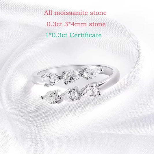 Test Passed 3*4MM Moissanite Rings for Women Lab Diamond Wedding Band 925 Sterling Silver Female Crown Single Tail Ring